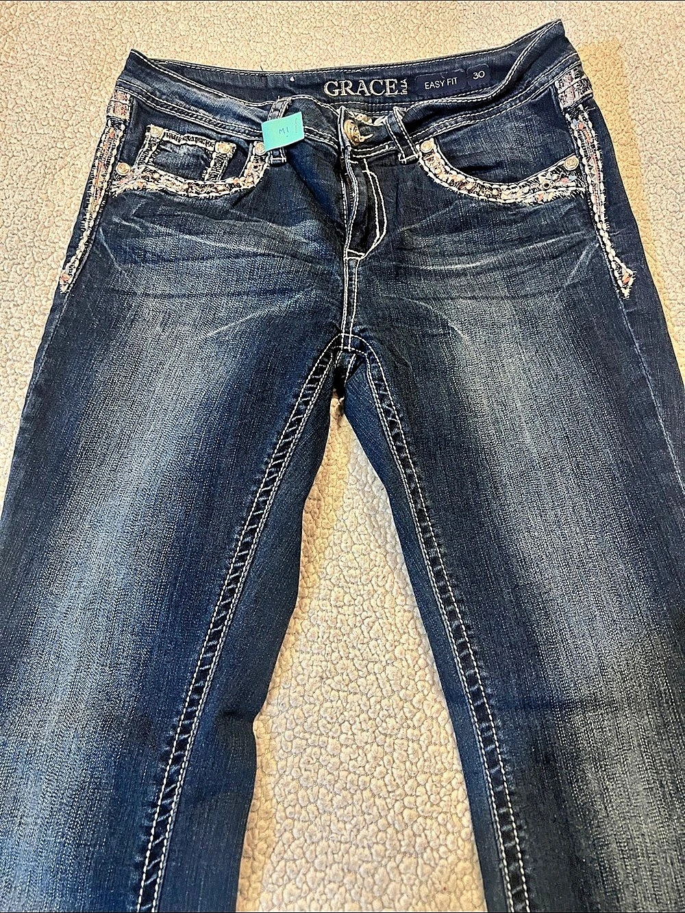 Grace Easy Fit Flare Jeans in Blue Waist 30
